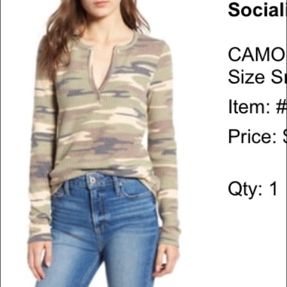 Socialite thermal Henley top - camo color